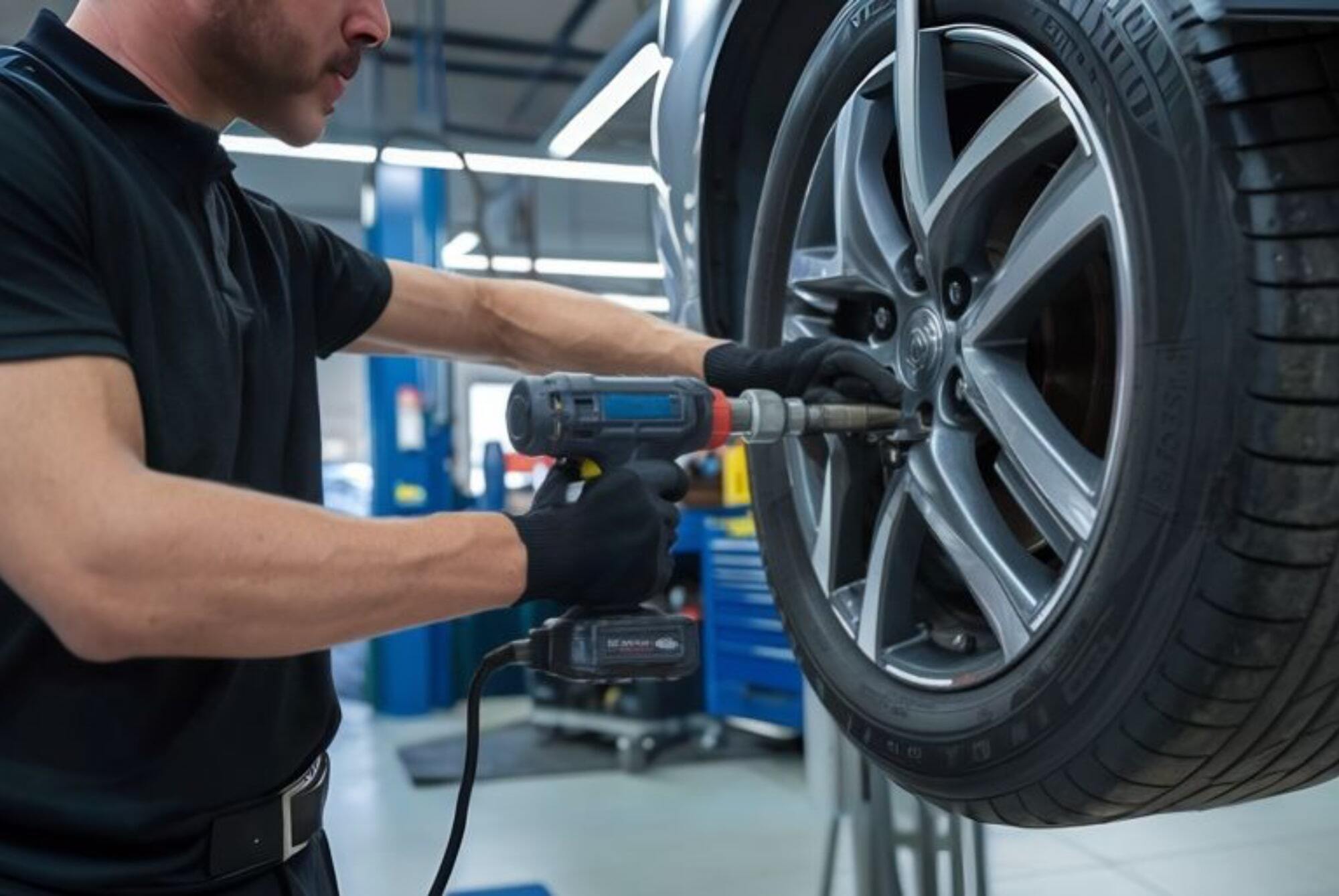 Tire Change Service tech working on tire Tire Change Service tech working on tire