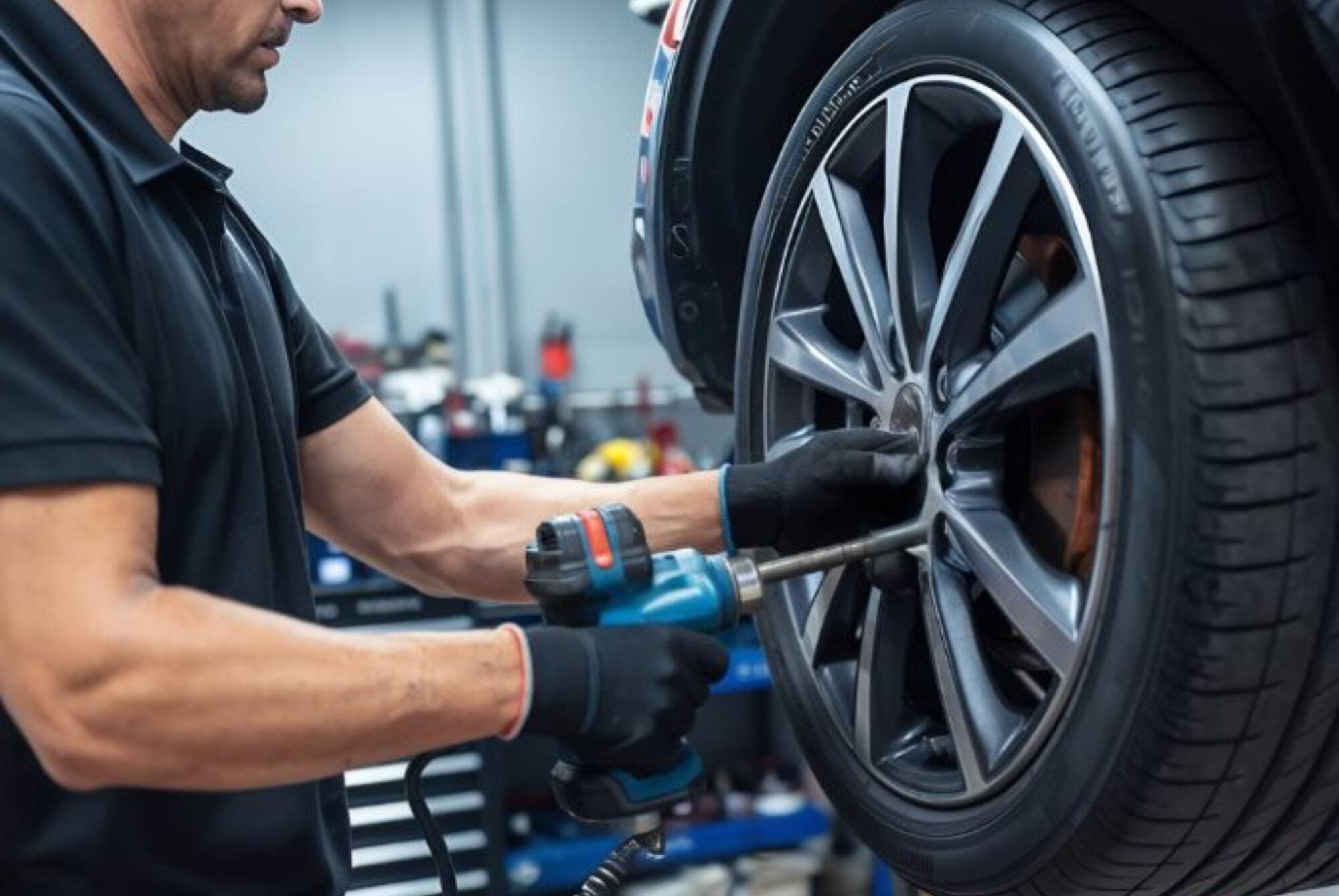 Tire Rotation Services tech installing tire Tire Rotation Services tech installing tire