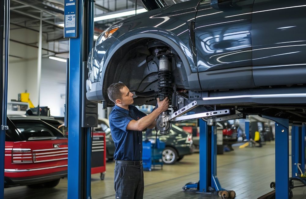 Mechanic repairing suspension at Schoonover Auto Care Mechanic-repairing-suspension-at-Schoonover-Auto-Care