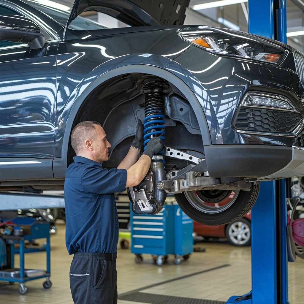 Mechanic repairing the Suspension of a car Schoonover suspension repair estimator