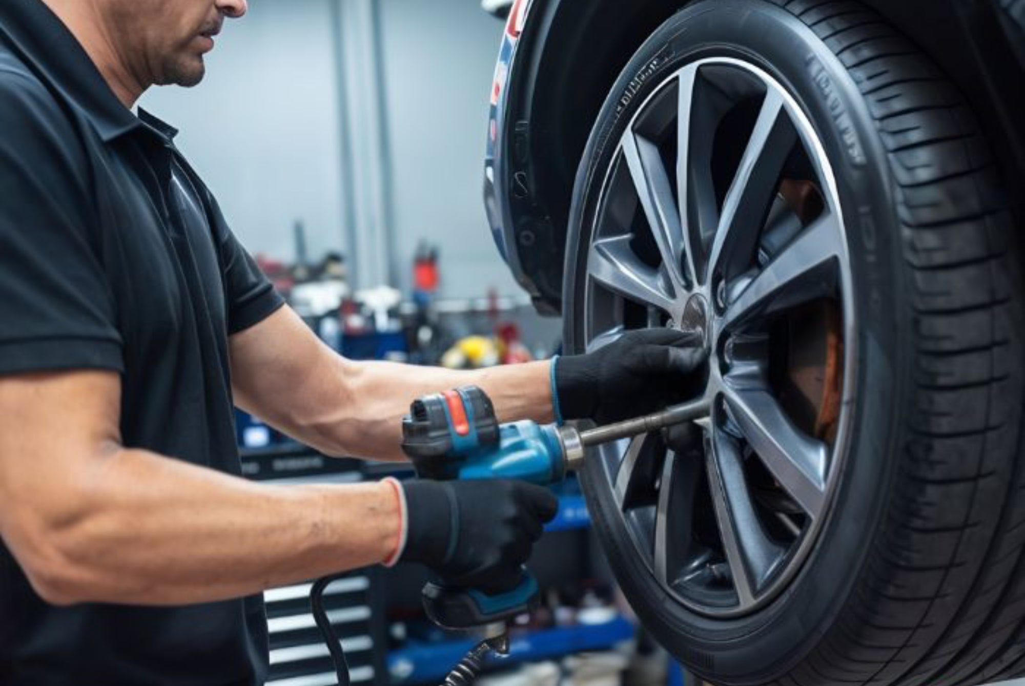 Tire Rotation Services tech installing tire